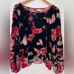 Nation LTD. Marielle Tie Dye Velvet Drop Sleeve Undone Top in Rosebud Size Large